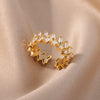 Zircon Four Leaf Clover Rings for Women Double Layered Open Adjustable Stainless Steel Ring Romantic Wedding Jewelry anillos