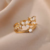 Zircon Four Leaf Clover Rings for Women Double Layered Open Adjustable Stainless Steel Ring Romantic Wedding Jewelry anillos