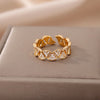 Zircon Ginkgo Biloba Rings for Women Adjustable Stainless Steel Gold Color Finger Ring Couple Wedding Jewerly anillos