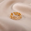 Zircon Ginkgo Biloba Rings for Women Adjustable Stainless Steel Gold Color Finger Ring Couple Wedding Jewerly anillos