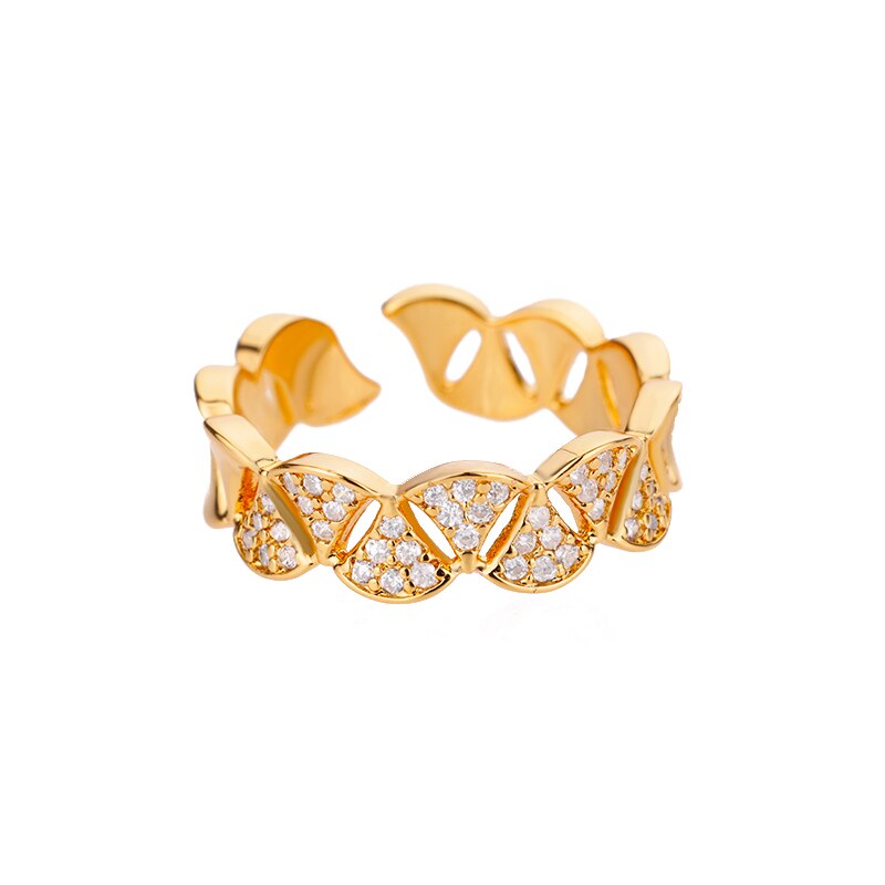Zircon Ginkgo Biloba Rings for Women Adjustable Stainless Steel Gold Color Finger Ring Couple Wedding Jewerly anillos