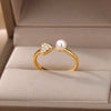 Zircon Heart Rings For Women Open Adjustable Stainless Steel Imitation Pearl Ring Couple Wedding Aesthetic Jewerly anillos mujer