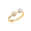 Zircon Heart Rings For Women Open Adjustable Stainless Steel Imitation Pearl Ring Couple Wedding Aesthetic Jewerly anillos mujer