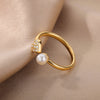 Zircon Heart Rings For Women Open Adjustable Stainless Steel Imitation Pearl Ring Couple Wedding Aesthetic Jewerly anillos mujer