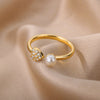 Zircon Heart Rings For Women Open Adjustable Stainless Steel Imitation Pearl Ring Couple Wedding Aesthetic Jewerly anillos mujer