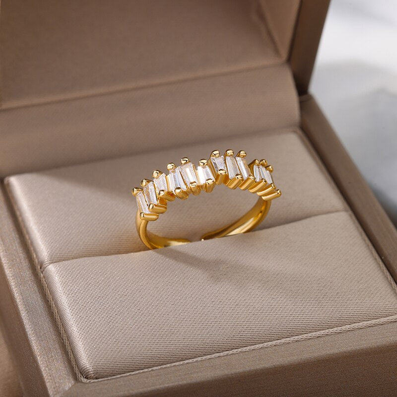 Zircon Heart Rings for Women Open Adjustable Stainless Steel Gold Color Couple Ring 2023 Trend Wedding Aesthetic Jewelry anillos
