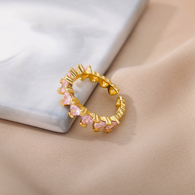 Zircon Heart Rings for Women Open Adjustable Stainless Steel Gold Color Couple Ring 2023 Trend Wedding Aesthetic Jewelry anillos
