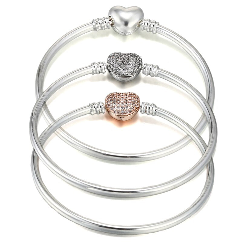 Zircon Heart-shaped Silver Plated Basic Chain DIY Charm Bracelet&Bangle Fine Bracelets Bangles For Women Jewelry Making Gift