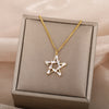 Zircon Hollow Star Necklaces For Women Girls Gold Silver Color Stainless Steel Neck Chain Female Pendant Necklace Jewelry
