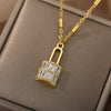 Zircon Lock Pendant Gold Necklace For Women Stainless Steel Crystal Padlock Necklaces Couple Aesthetic Jewelry collares mujer