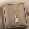 Zircon Lock Pendant Gold Necklace For Women Stainless Steel Crystal Padlock Necklaces Couple Aesthetic Jewelry collares mujer