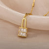 Zircon Lock Pendant Gold Necklace For Women Stainless Steel Crystal Padlock Necklaces Couple Aesthetic Jewelry collares mujer
