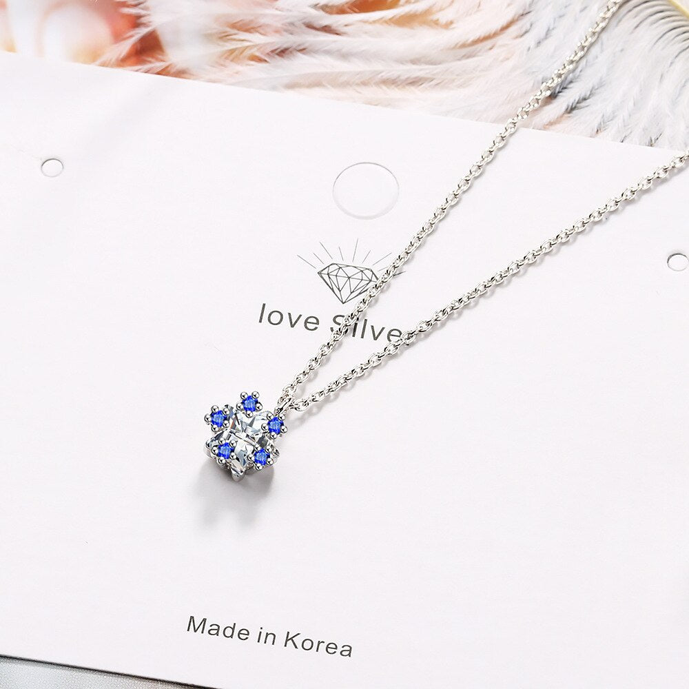 Zircon Necklace For Women 925 Stamp Silver Color Snowflake Pendant Chain Vintage Designer  Quality Fine Jewelry
