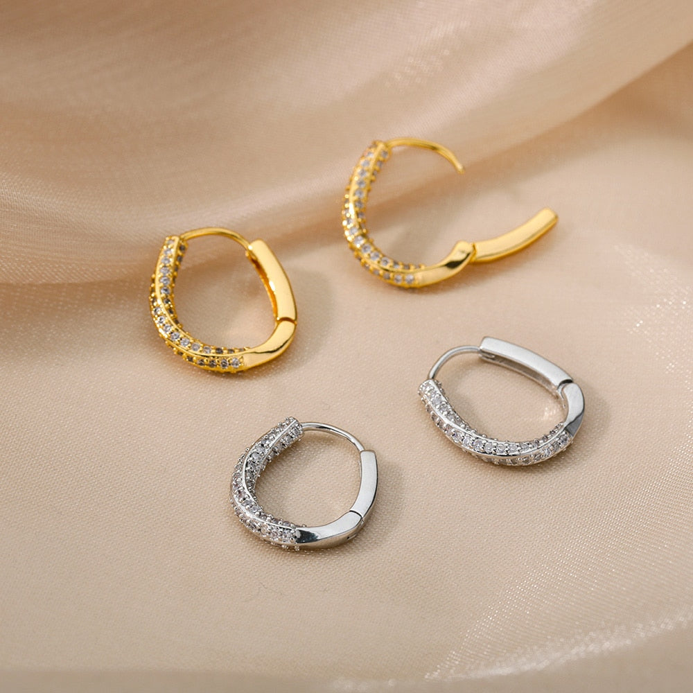 Zircon Oval Hoop Earrings For Women Stainless Steel Gold Color Round Hoops Earring 2023 Trend Wedding Jewelry pendientes mujer