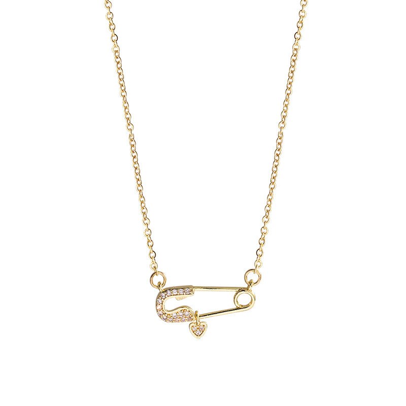 Zircon Pin Titanium Steel Necklace Female Tide Niche Design Sense Clavicle Chain Personality Pendant Jewelry For Women