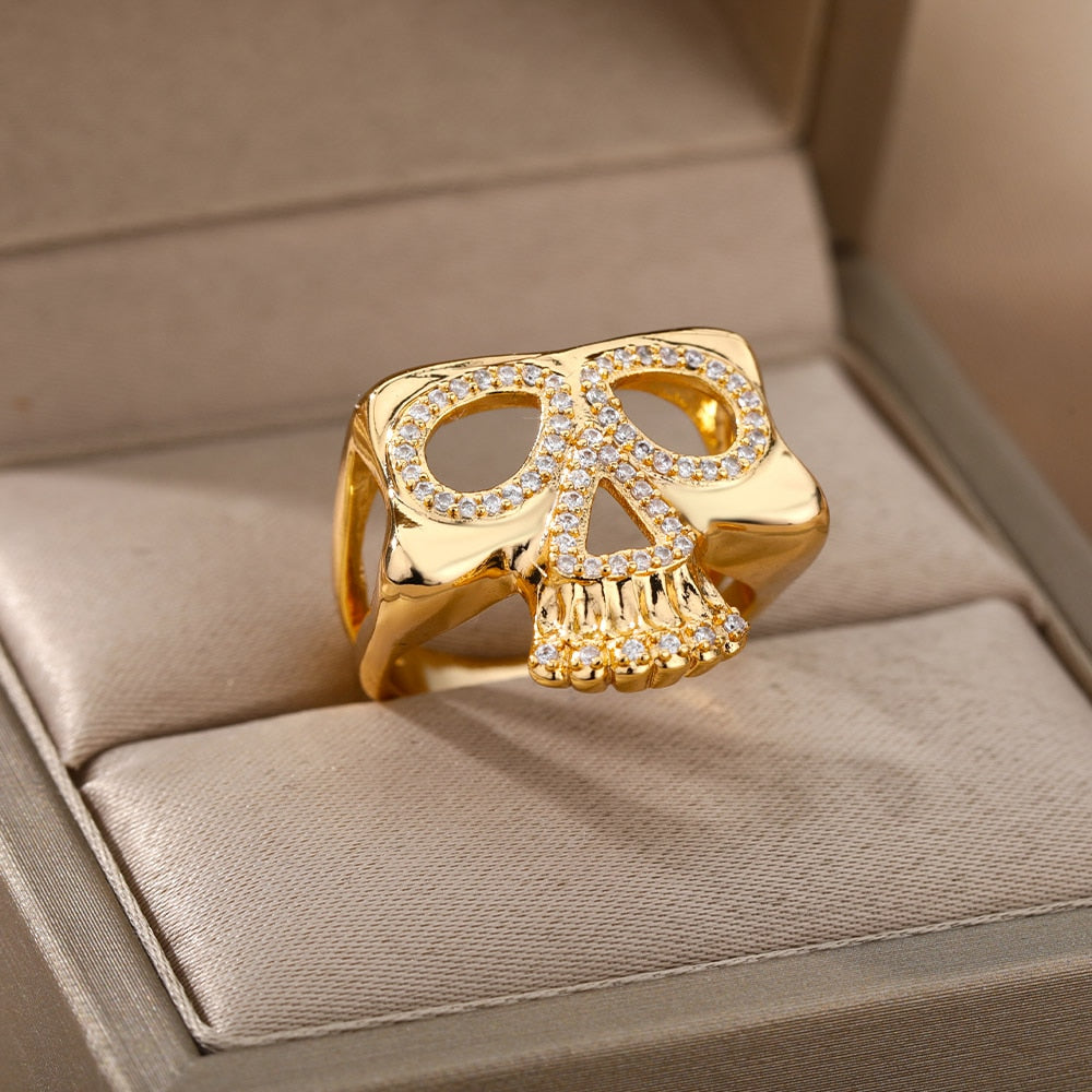 Zircon Skull Rings For Women Gold Plated Stainless Steel Ring 2023 Trend Wedding Couple Aesthetic Jewelry anillos mujer