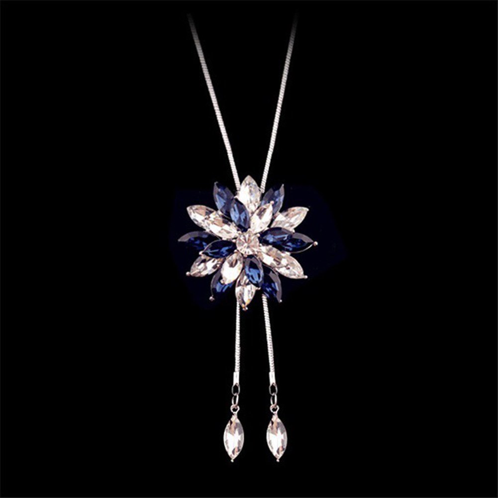 Zircon Snowflake Long Necklace Sweater Chain Fashion Fine Metal Chain Crystal Rhinestone Flower Pendant Necklaces Adjusted