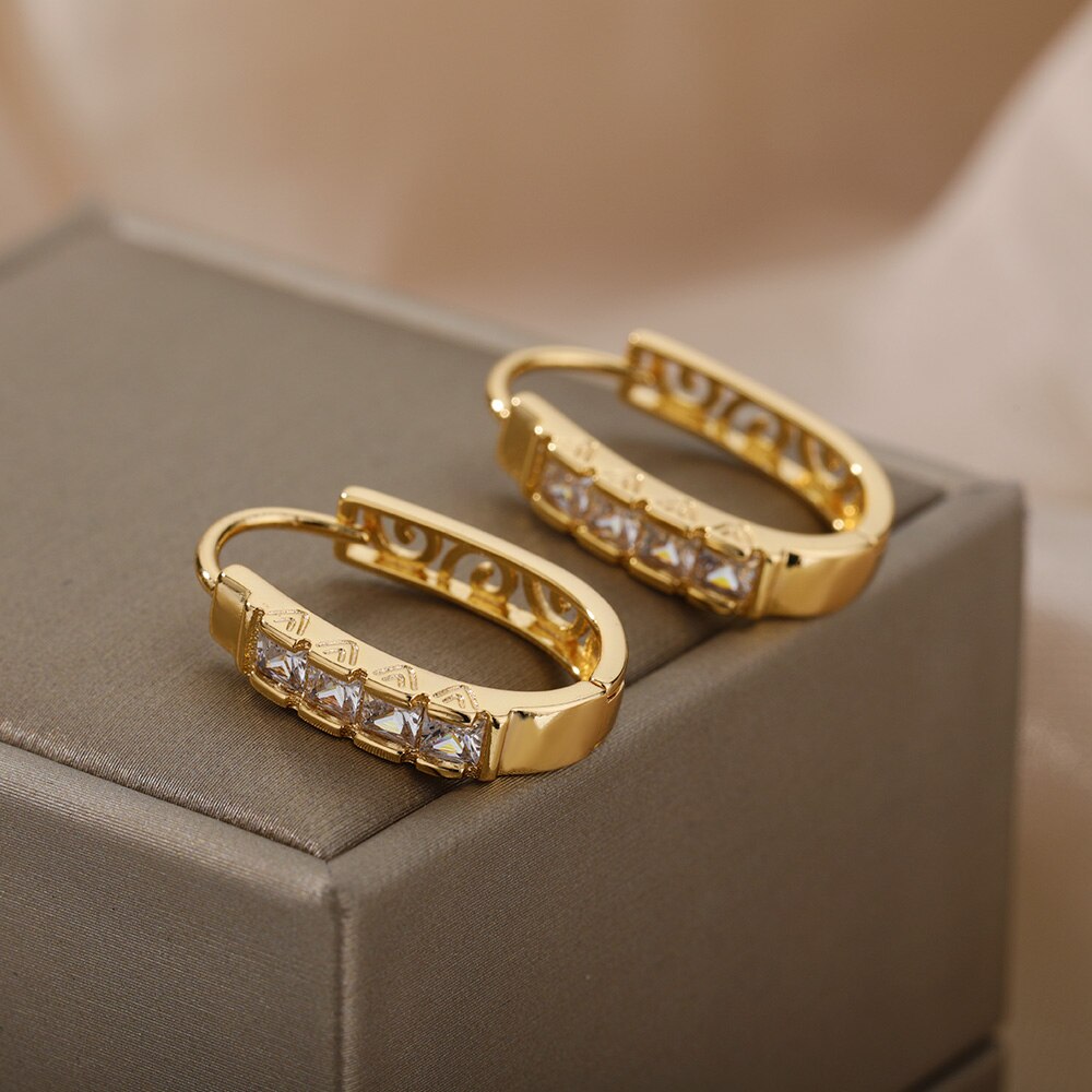 Zirconia Round Earrings For Women Stainless Steel Hoops Earrings 2023 Trend Wedding Couple Jewerly Gift Bijoux Femme