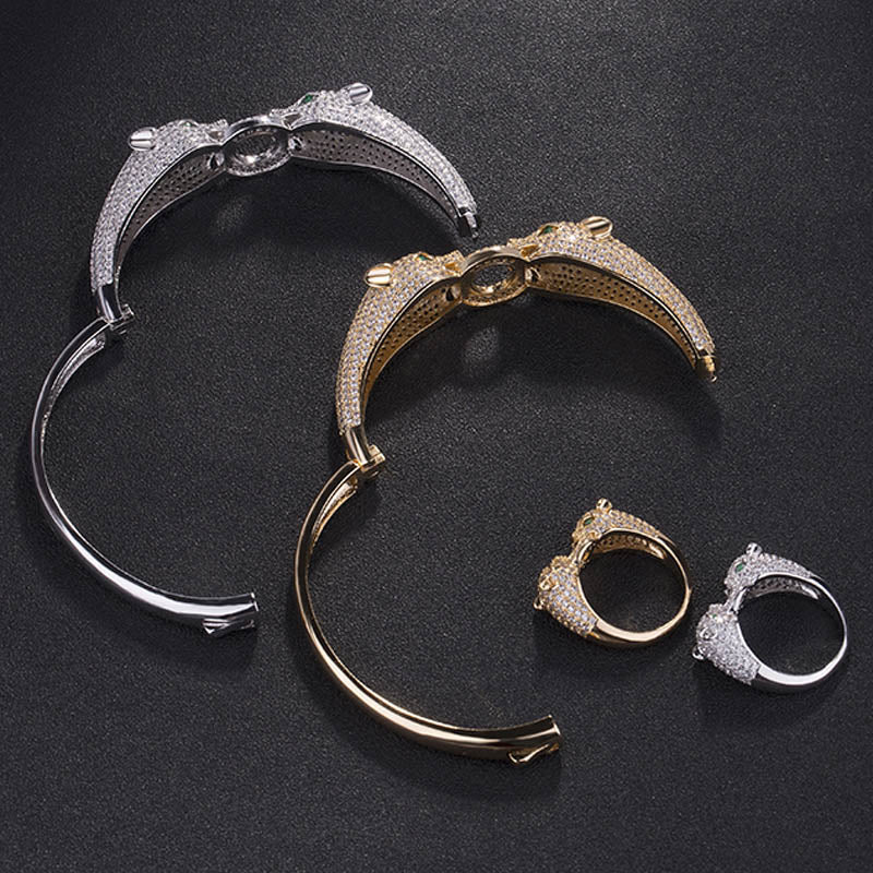 Zlxgirl Two Leopard Animal Bangle women size Jewelry Brand cubic Zirconia Love Bangle Anel Men Anniversary Jewelry