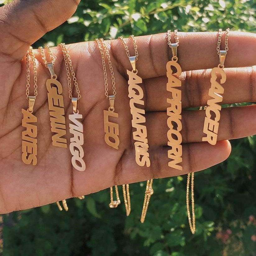 Zodiac Necklace For Women Stainless Steel Letters Pendant Choker Constellation Jewelry Aries Gemini Cancer Friend Necklace