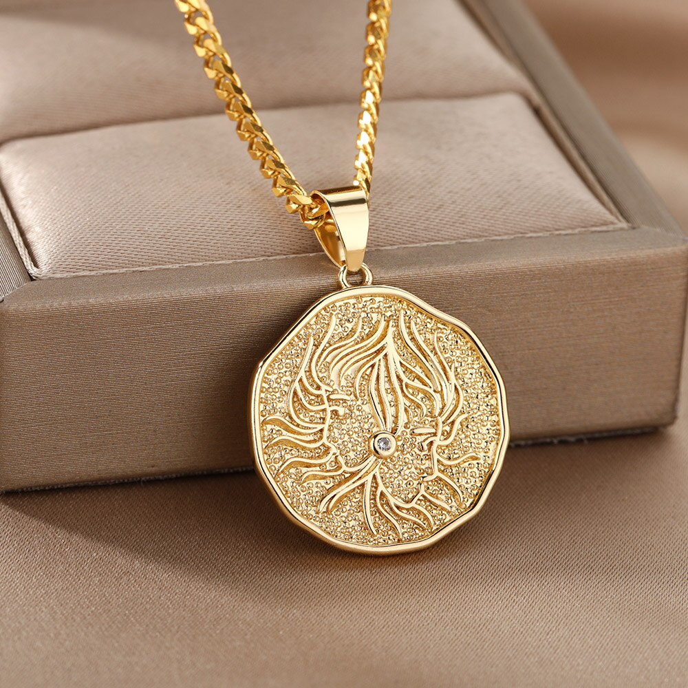 Zodiac Sign Necklace For Women Stainless Steel 12 Constellation Round Pendant Necklaces Gemini Scorpio Aquarius Choker Jewerly