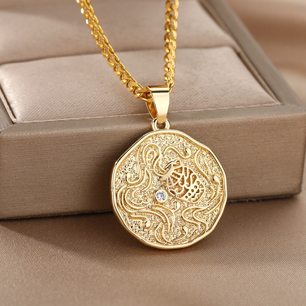 Zodiac Sign Necklace For Women Stainless Steel 12 Constellation Round Pendant Necklaces Gemini Scorpio Aquarius Choker Jewerly
