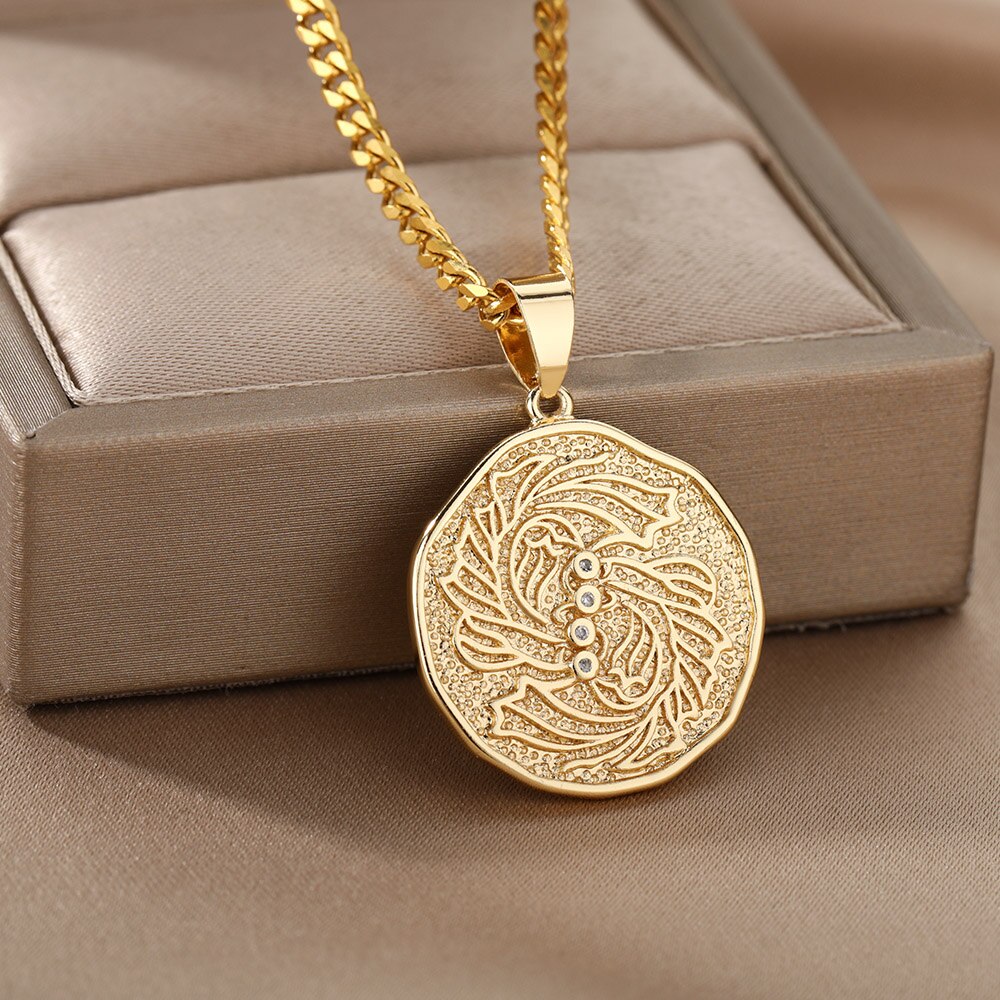 Zodiac Sign Necklace For Women Stainless Steel 12 Constellation Round Pendant Necklaces Gemini Scorpio Aquarius Choker Jewerly