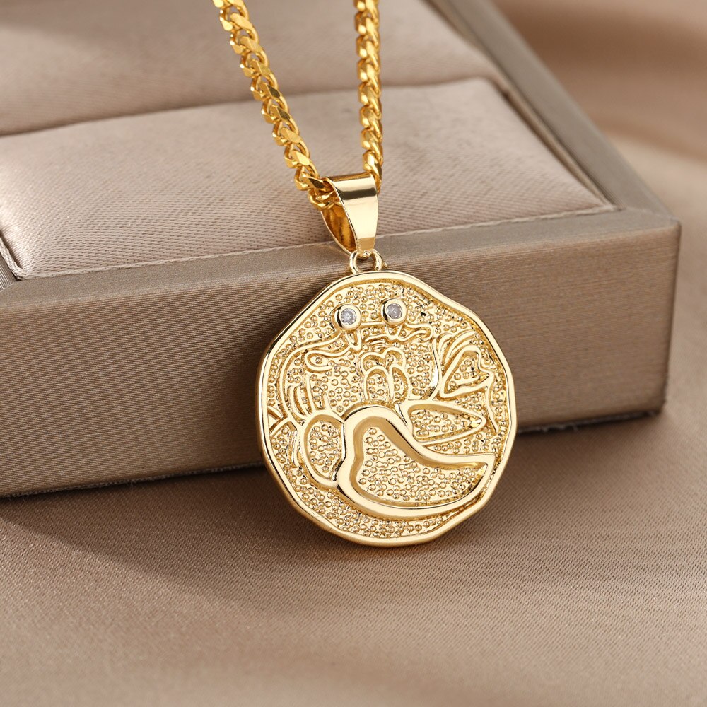 Zodiac Sign Necklace For Women Stainless Steel 12 Constellation Round Pendant Necklaces Gemini Scorpio Aquarius Choker Jewerly