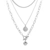 Zoeber Multi-Layer Punk Long Chain Necklace Hip Hop Metal Ball Coin Cross Pendant Necklace for Women Men  Goth Jewelry Gifts