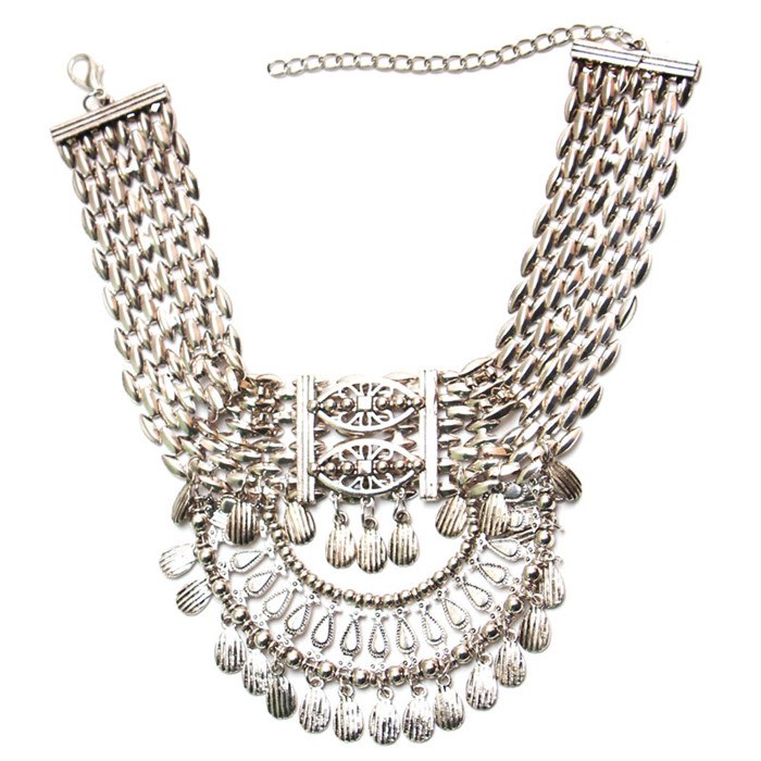 Brand Jewelry Vintage Chains Gypsy Pendant Choker Necklace Women Big Hollow Flower Moon Bib Statement Necklaces Jewelry