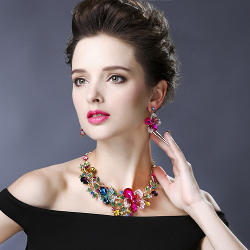 High Quality Romantic Women Wedding Party Fashion Bridal Jewelry Sets Statement Necklace And Earring Trendy Accessories