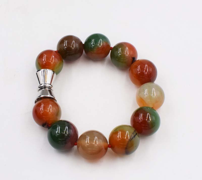 agate red green round 14-18mm bracelet 8.5inch   beads nature FPPJ