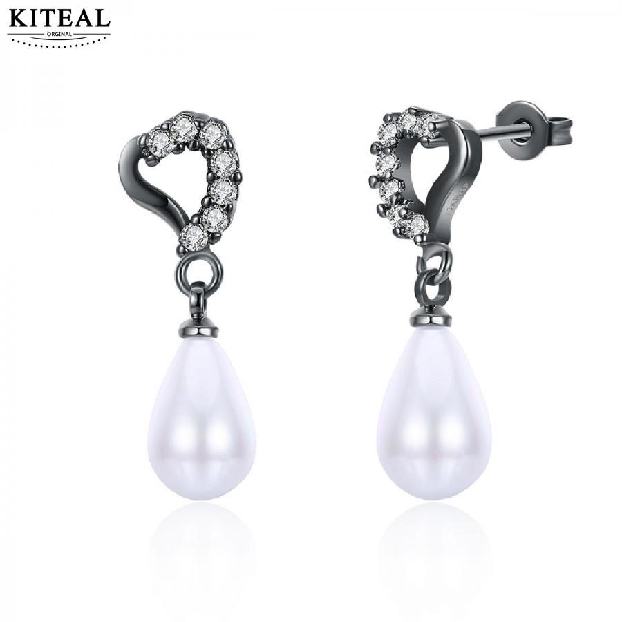 aliexpress Gold color clip on earrings for women heart Black filled gold color imitation pearl earings cuff floating charms