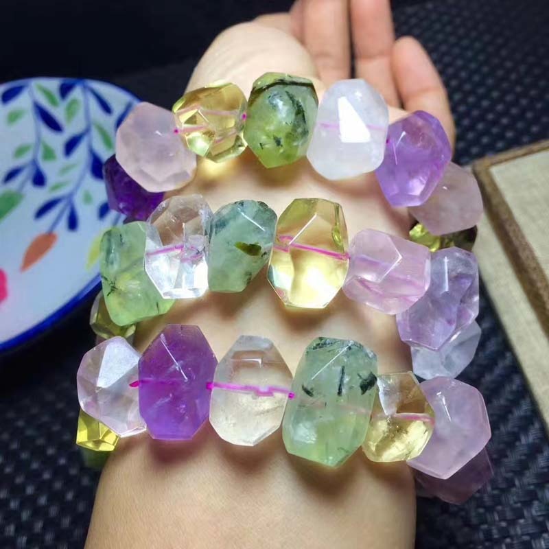 amethyst/pink/prehnite/citrine quartz faceted 13*18mm baroque bracelet 7.5inch   beads nature gemstone