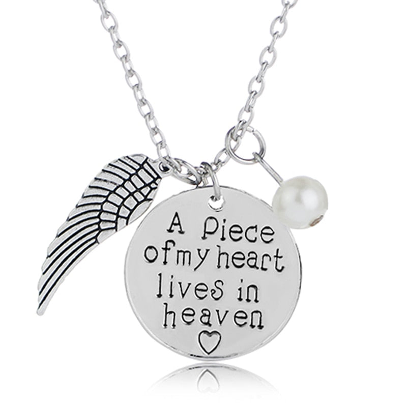 angel Wings Necklaces Women Imitation pearls Charms Necklace a piece of my heart lives in heaven gift for daughter girlfriend