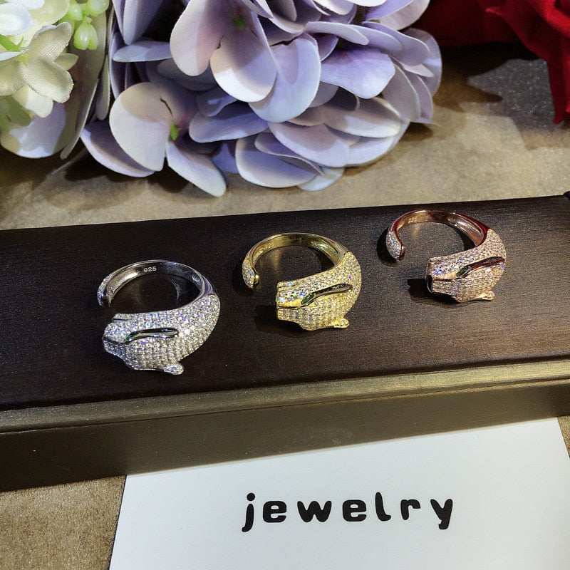 animal ring,S 925 sterling silver AAA zirconia leopard rings,rose gold/gold/silver fashion panther jewelry women accessories
