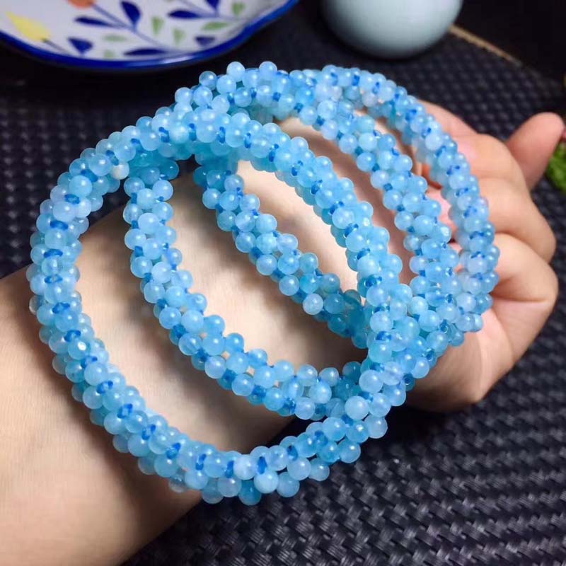 aquamarine blue round 3mm bracelet 7.5inch   beads nature handcraft nature beads