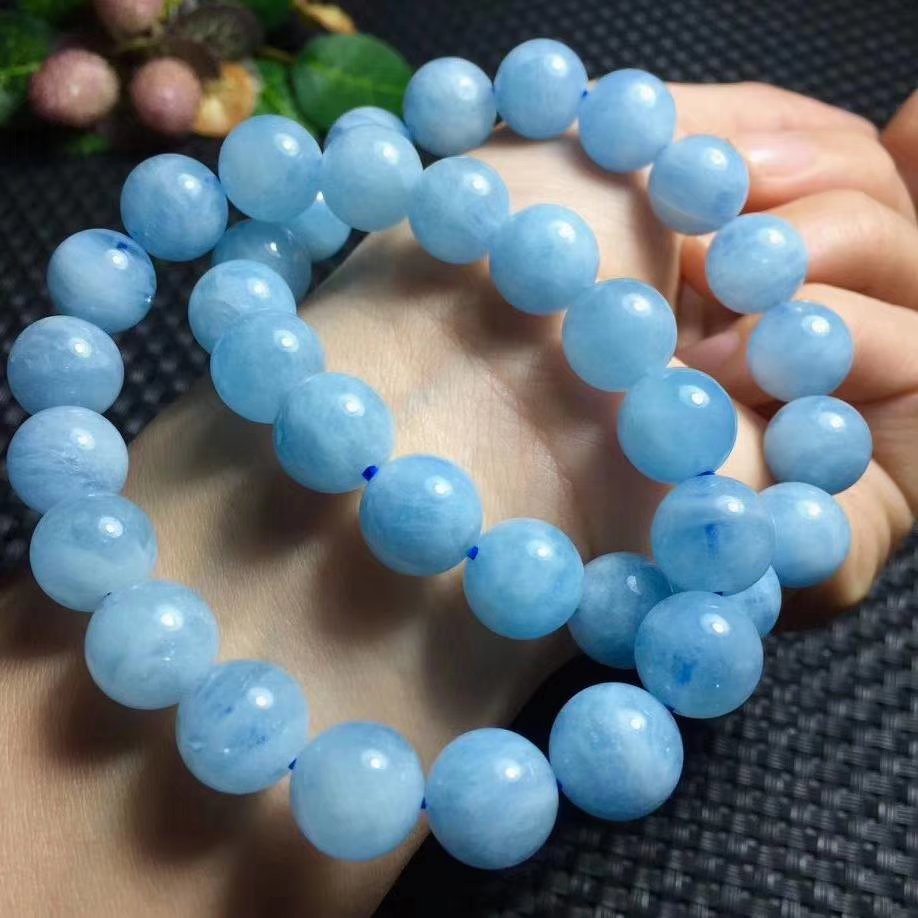 aquamarine blue round 8/10/12mm bracelet 7.5inch   beads nature handcraft nature beads