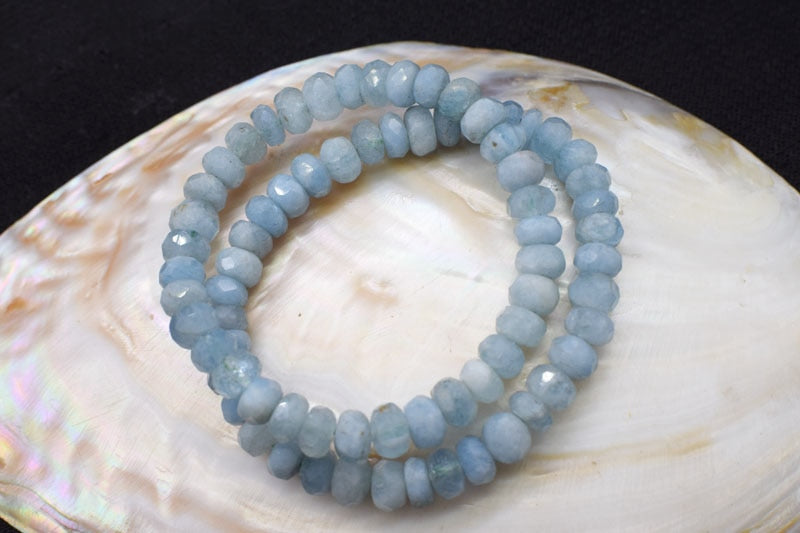 aquamarine blue roundel faceted 5*8mm bracelet 7.5inch   beads nature