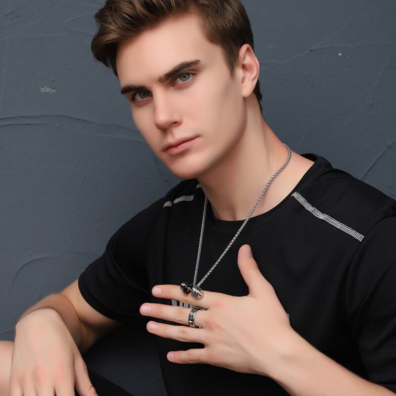 barbell Steel color stainless steel necklace mens Couple pendants Fitness sport man Fitness accesories jewelry on the neck pride