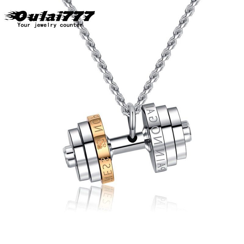 barbell Steel color stainless steel necklace mens Couple pendants Fitness sport man Fitness accesories jewelry on the neck pride