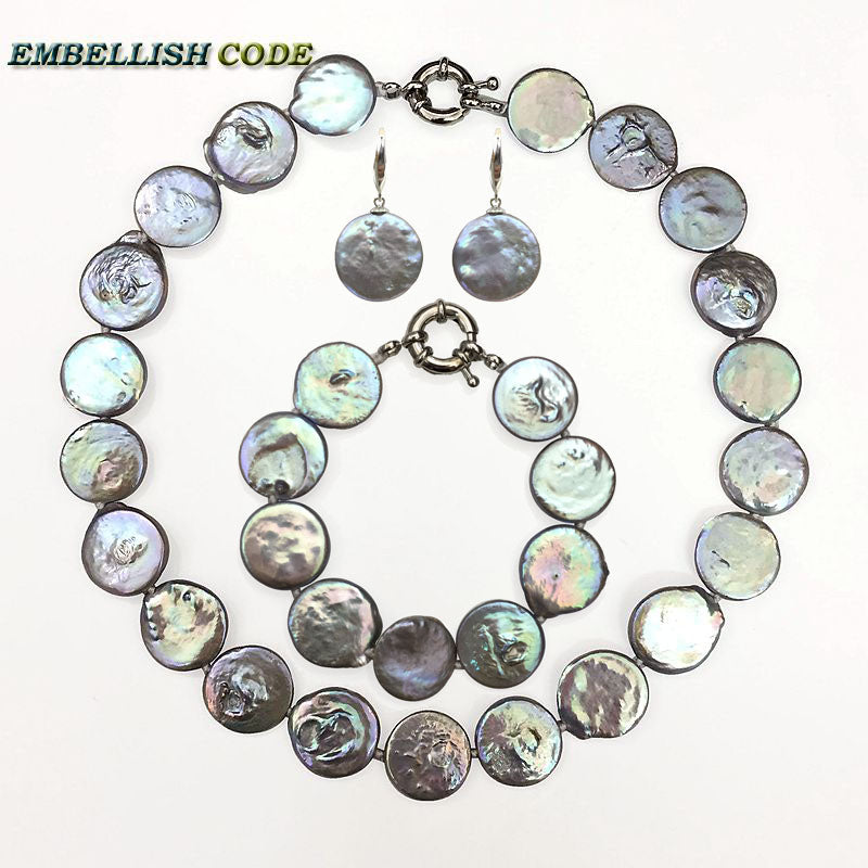 baroque pearl choker statement necklace bracelet bangle hook earrings set gr colorful round coin flat shape big size pearls