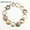 baroque pearl simple classic white peach purple mixed color bracelet round coin flat shape natural pearls fold face