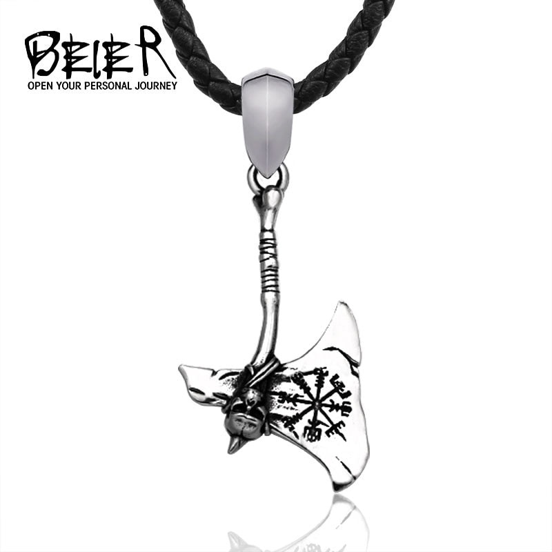 beier men pendant Viking Warrior Axe Vegvisir Helm of Awe personality necklace jewelry LP483