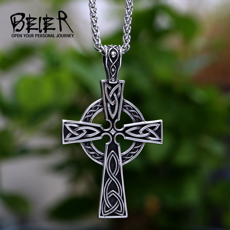 beier stainless steel Valknut Celtic cross pendant men viking titanium steel jewelry  LP505