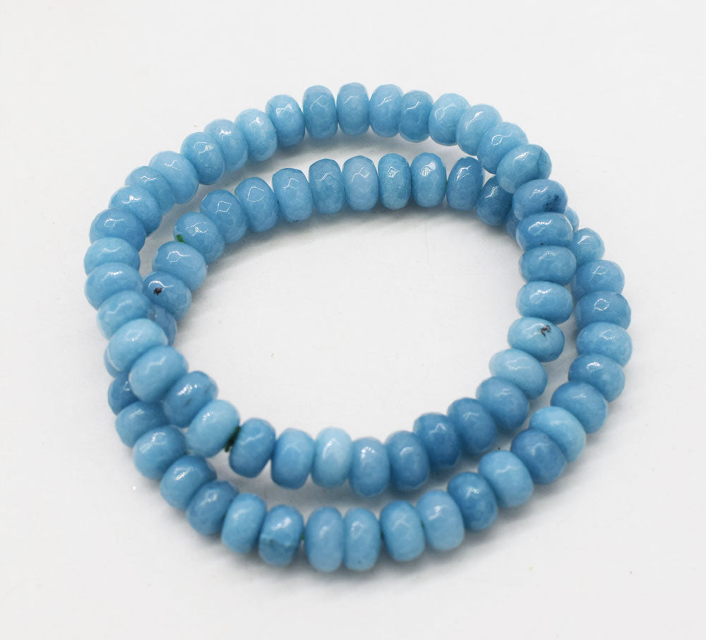 blue jade roundel faceted roundel 8*4mm bracelet 7.5inch   beads nature