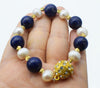 blue lapis and pearl round 12mm 9-10mm bracelet 7.5inch   beads nature