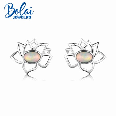 bolai,Lotus flower shape ethiopian rainbow opal romantic earring in 925 sterling silver fine jewelry for women best gift