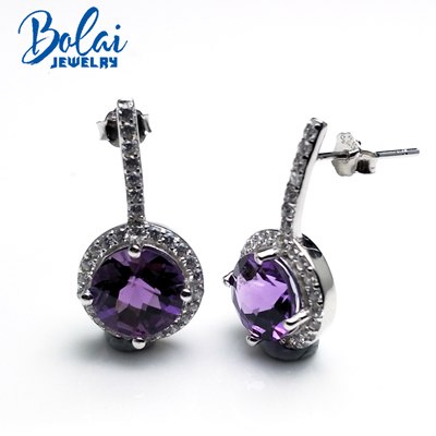bolaijewelry,2020 new design natural africa amethyst round8mm checkboard cutting for woman anniversary party wears best gift