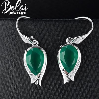 bolaijewelry,New style blooming flower Hook earring natural green agate gemstone in 925 sterling silver women wear best gift